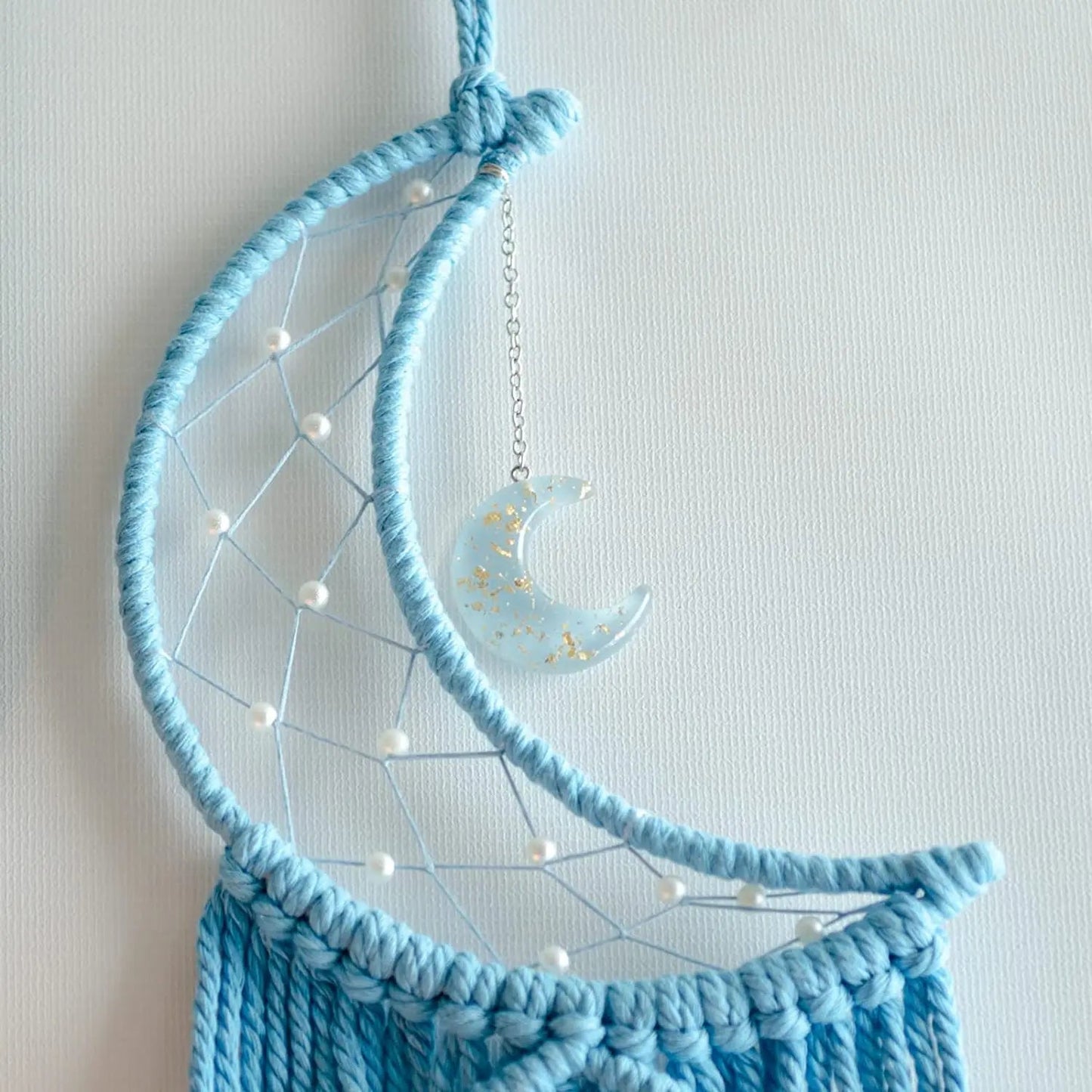 Attrape Reve Lumineux "ShambalaLight" Bleu Macramé&Co | La décoration bohème de votre intérieur