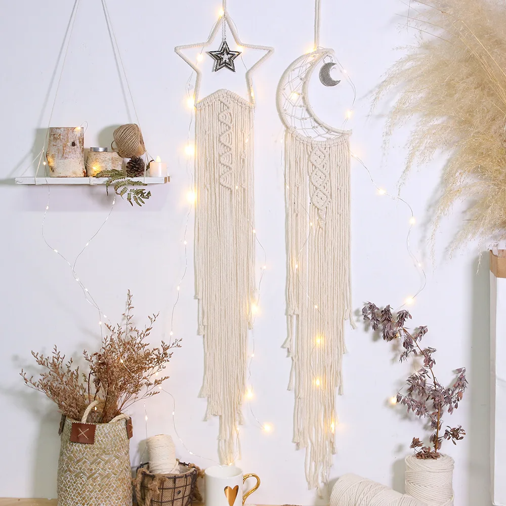 Attrape Reve Blanc Lot de 2 "Indira" Avec guirlande Macramé&Co | La décoration bohème de votre intérieur