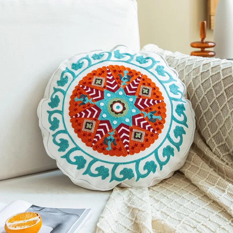 Coussin de Sol Rond "Foggia" Orange Macramé&Co | La décoration bohème de votre intérieur