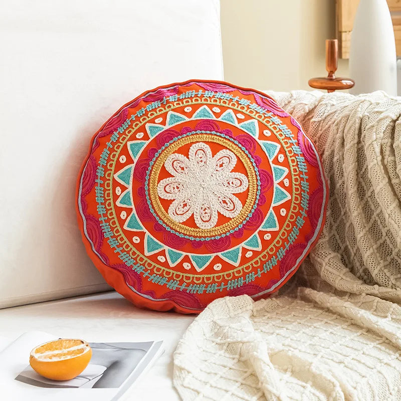 Coussin de Sol Rond "Foggia" Rouge Macramé&Co | La décoration bohème de votre intérieur