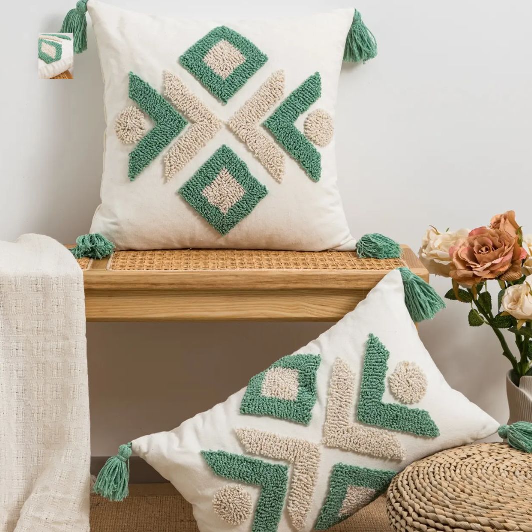 Coussin Décoratif pour Canapé "Lagos" Turquoise / 45cmx45cm Macramé&Co | La décoration bohème de votre intérieur