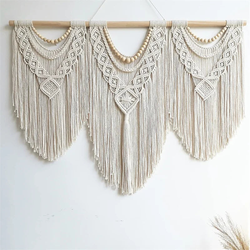 Macramé Mural avec Perles "Esperanza" Support en bois Macramé&Co