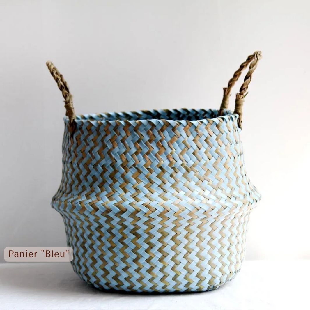 Panier Ethnique en Fibre Végétale "Arica" Bleu / S Macramé&Co | La décoration bohème de votre intérieur