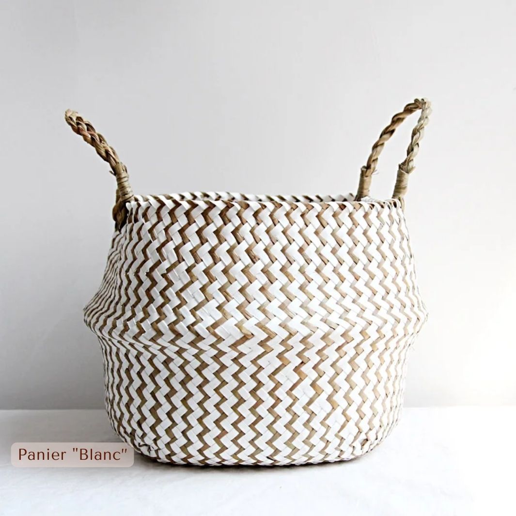 Panier Ethnique en Fibre Végétale "Arica" Blanc / S Macramé&Co | La décoration bohème de votre intérieur