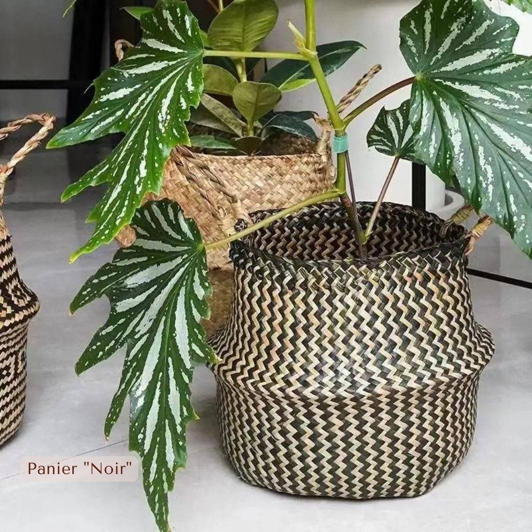 Panier Ethnique en Fibre Végétale "Arica" Noir / S Macramé&Co | La décoration bohème de votre intérieur