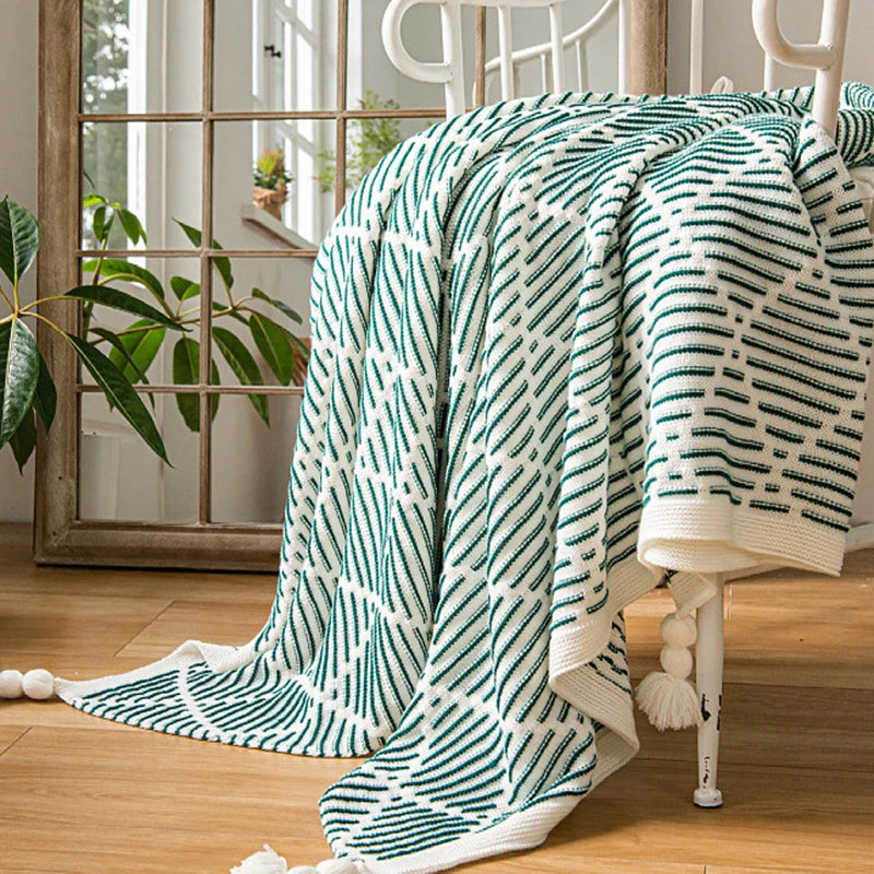 Plaid Bohème "Sfax" Vert Macramé&Co | La décoration bohème de votre intérieur