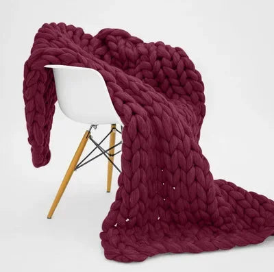 Plaid Grosse Maille "Joha" Bordeaux Macramé&Co | La décoration bohème de votre intérieur