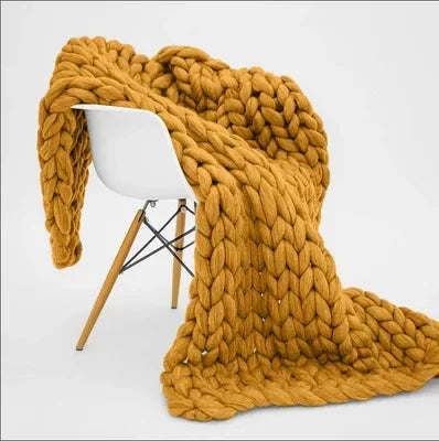 Plaid Grosse Maille "Joha" Moutarde Macramé&Co | La décoration bohème de votre intérieur
