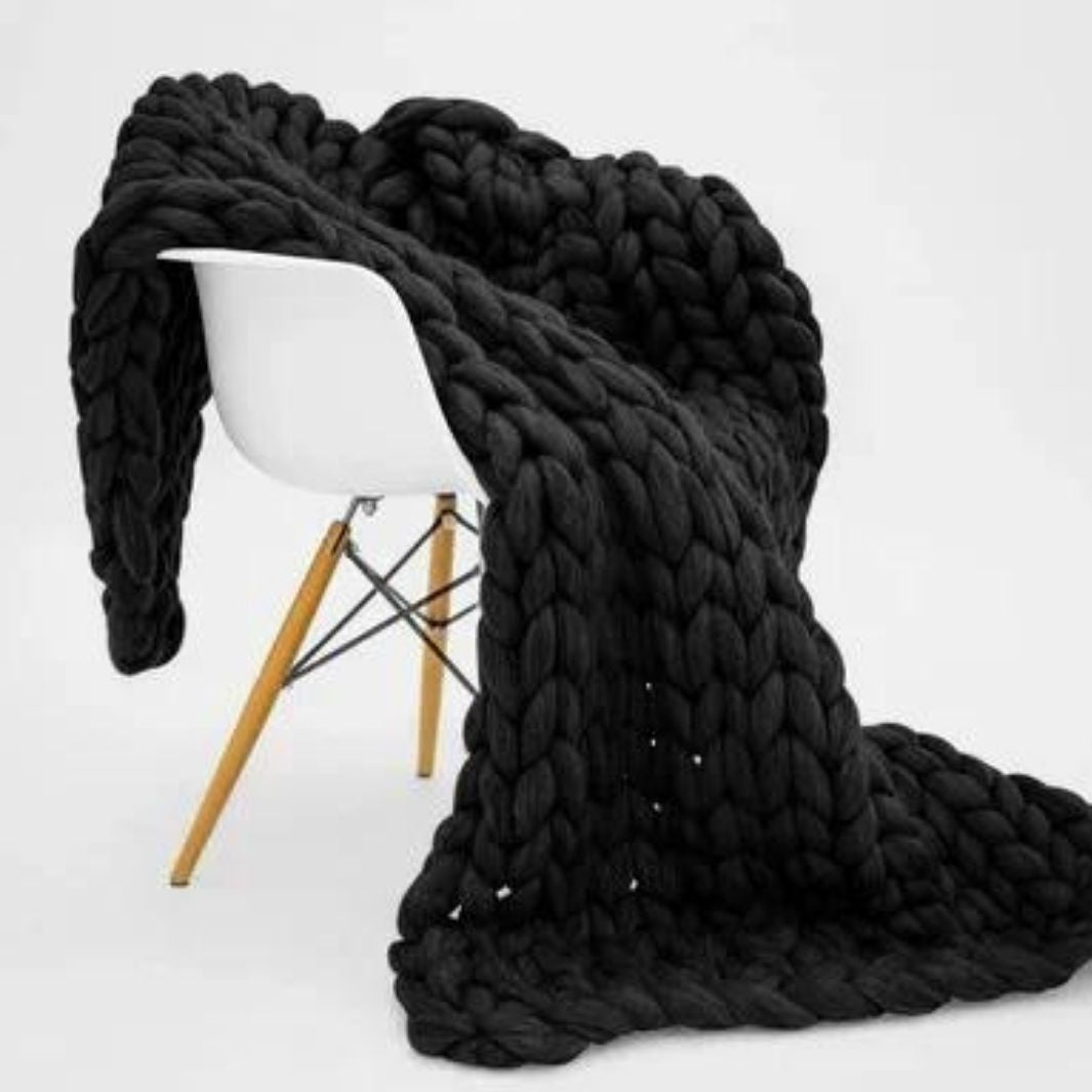 Plaid Grosse Maille "Joha" Noir Macramé&Co | La décoration bohème de votre intérieur