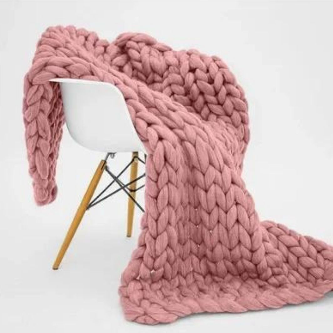 Plaid Grosse Maille "Joha" Rose Macramé&Co | La décoration bohème de votre intérieur