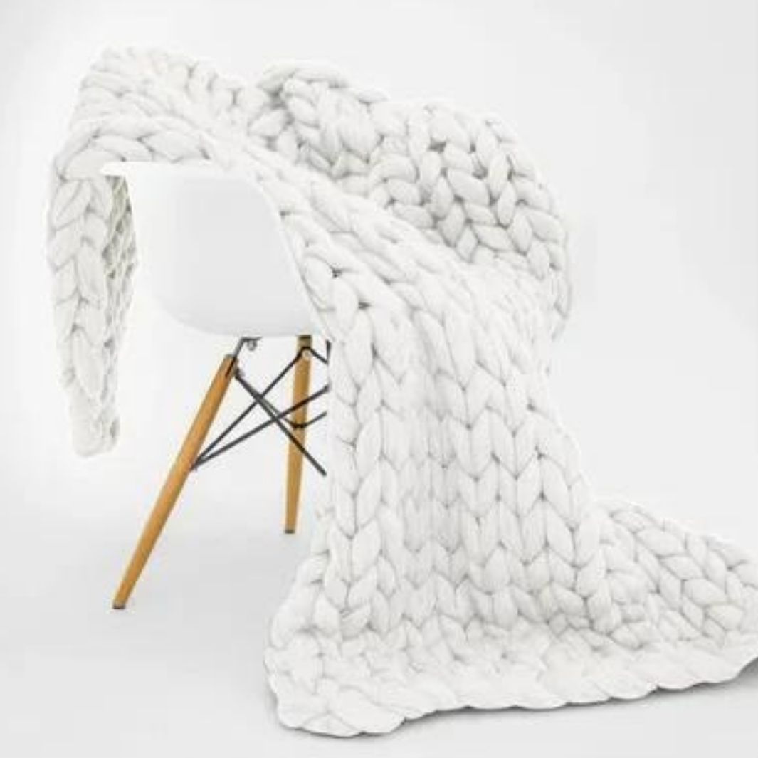 Plaid Grosse Maille "Joha" Blanc Macramé&Co | La décoration bohème de votre intérieur