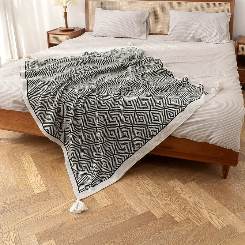 Plaid pour Canapé "Gabès" Noir Macramé&Co | La décoration bohème de votre intérieur
