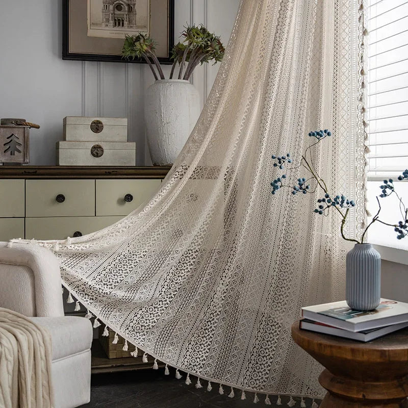 Rideau Beige "Bristol" Longueur 130cm Macramé&Co | La décoration bohème de votre intérieur