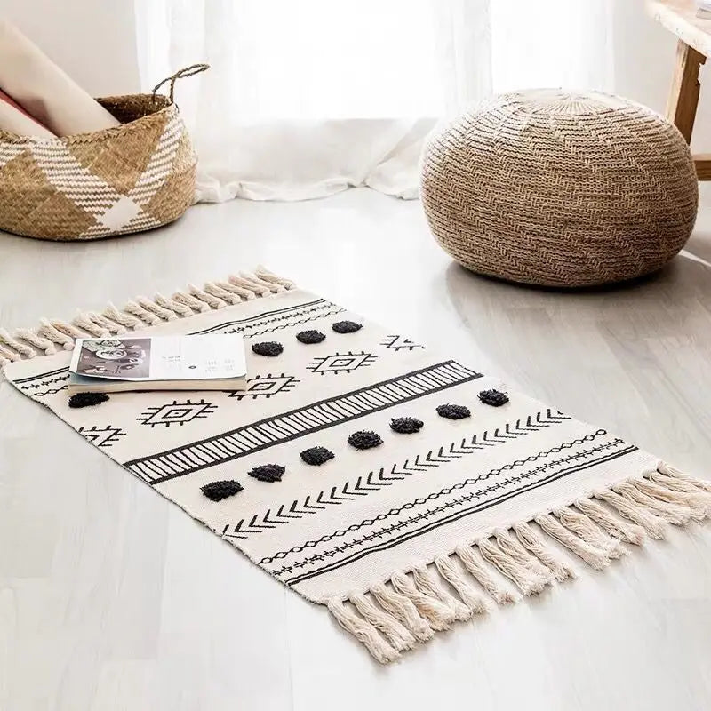 Tapis Bohème Beige et Noir "Nazca" Macramé&Co | La décoration bohème de votre intérieur