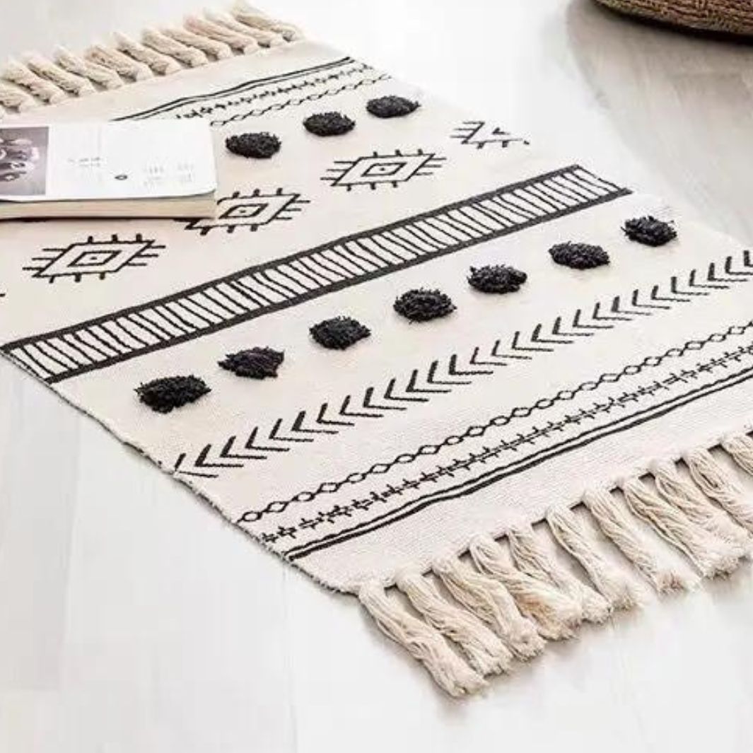 Tapis Bohème Beige et Noir "Nazca" Macramé&Co | La décoration bohème de votre intérieur