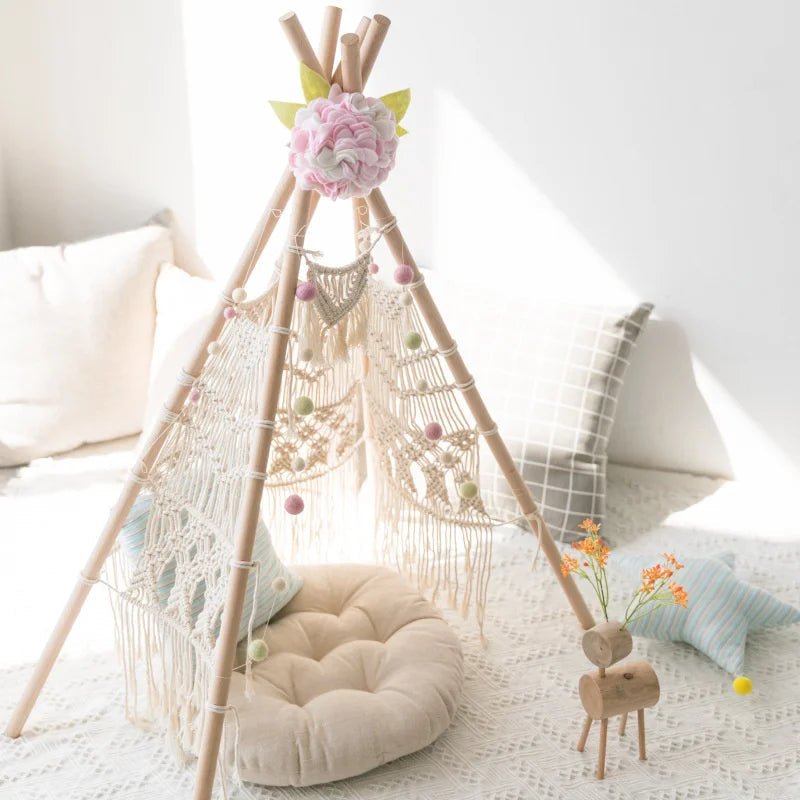 Tente de Jeu pour Enfant "Chayton" Support en bois Macramé&Co | La décoration bohème de votre intérieur