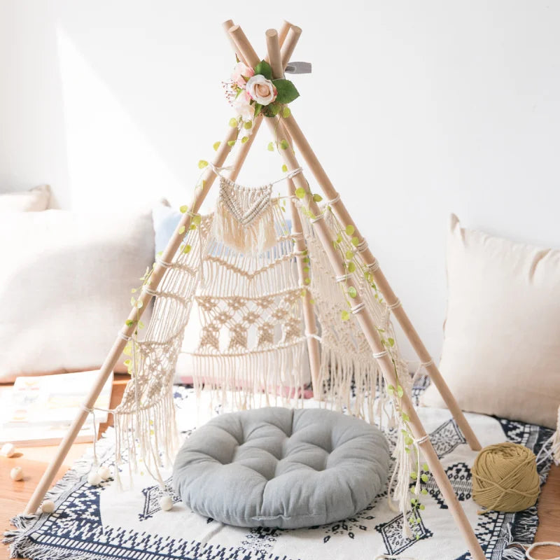 Tente de Jeu pour Enfant "Chayton" Support en bois Macramé&Co | La décoration bohème de votre intérieur