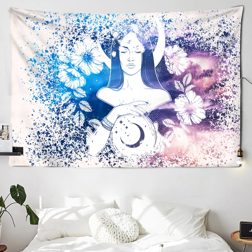 Tenture Murale Grand Format "Witchy" Bleu / 150x150cm Macramé&Co | La décoration bohème de votre intérieur